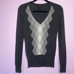 H&M V-Neck Argyle Sweater Women Size 6 Cashmere Wool Academia Preppy Normcore